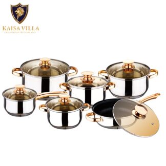KAISA VILLA KV-1001 12PCS Set Stainless Steel Pot & Pan (copper col body&cover)